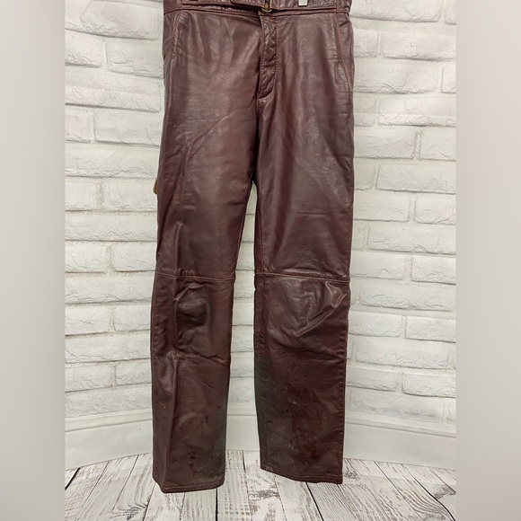 Vintage Taurus Leather Pant 34 Burgundy Brown - Picture 3 of 12